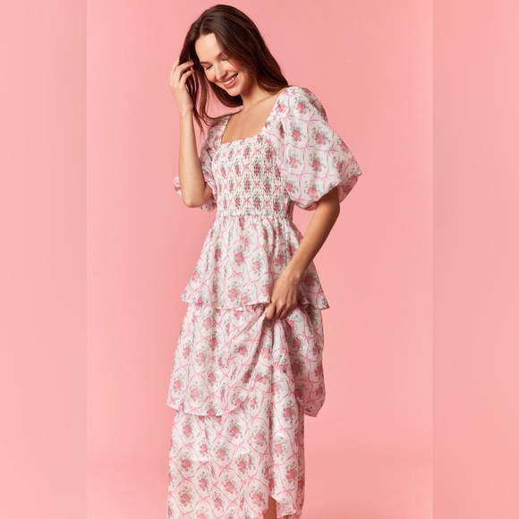 Peach Love California Dresses & Skirts - Peach Love California Pink Floral Midi Dress